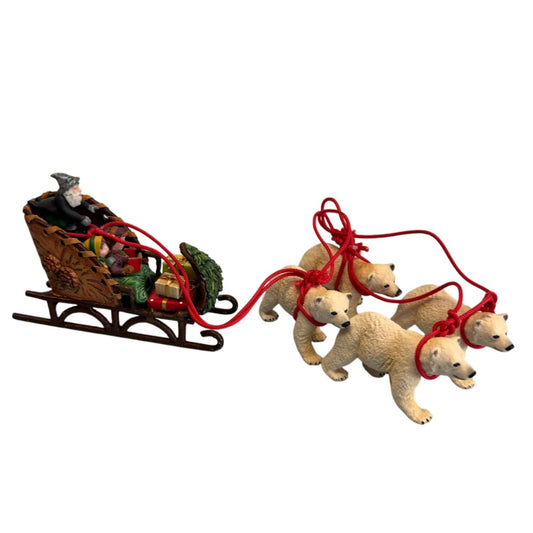 Wizard Santa Sleigh With Kids and Polar Bears Figurine  12" Display