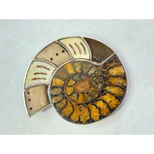 Zealandia Sterling Silver Moroccan Ammonite Fossil pin/pendant
