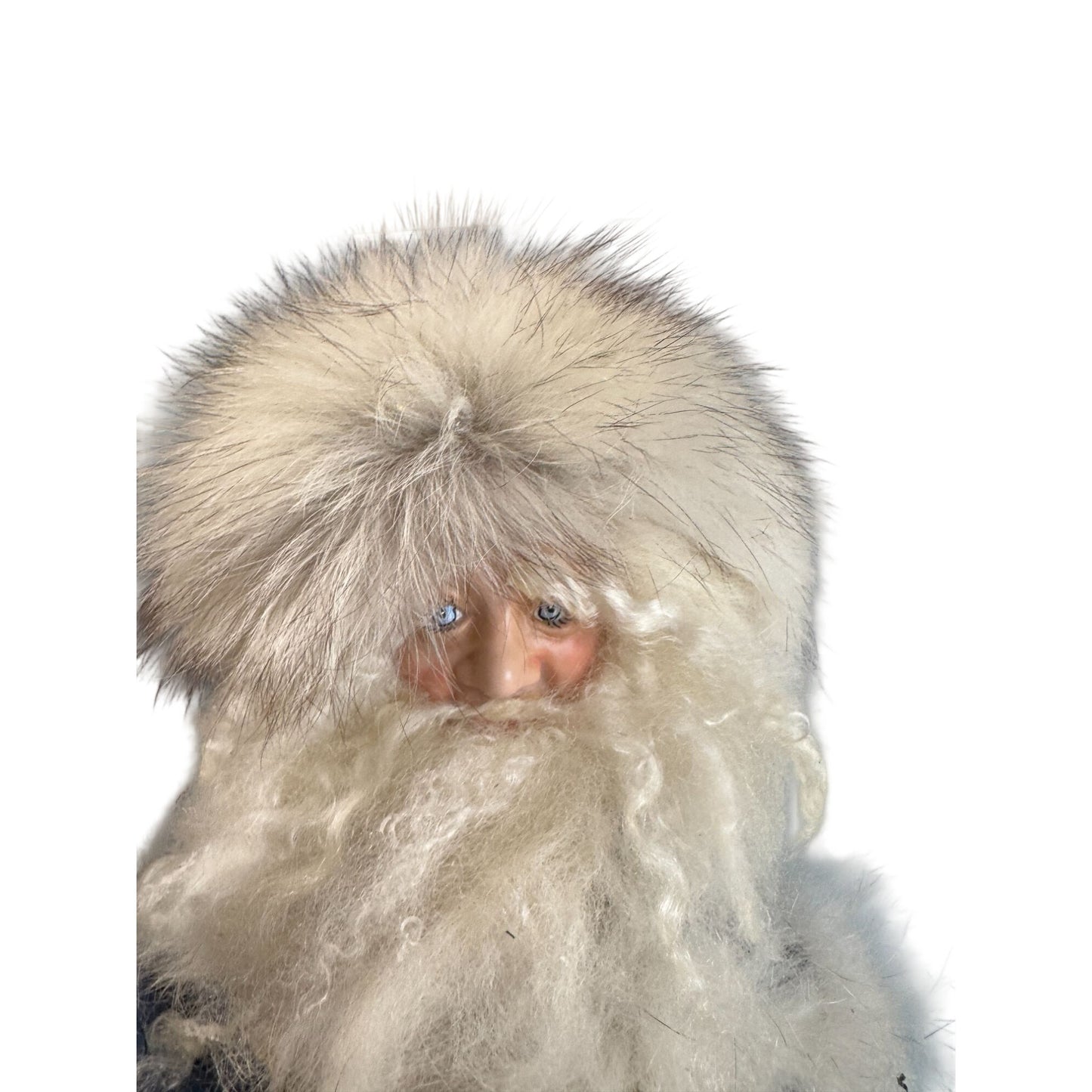 Martha Pippen Star Man Poland Santa Figure 1995 Blue Fur Trim Wood Base 20"