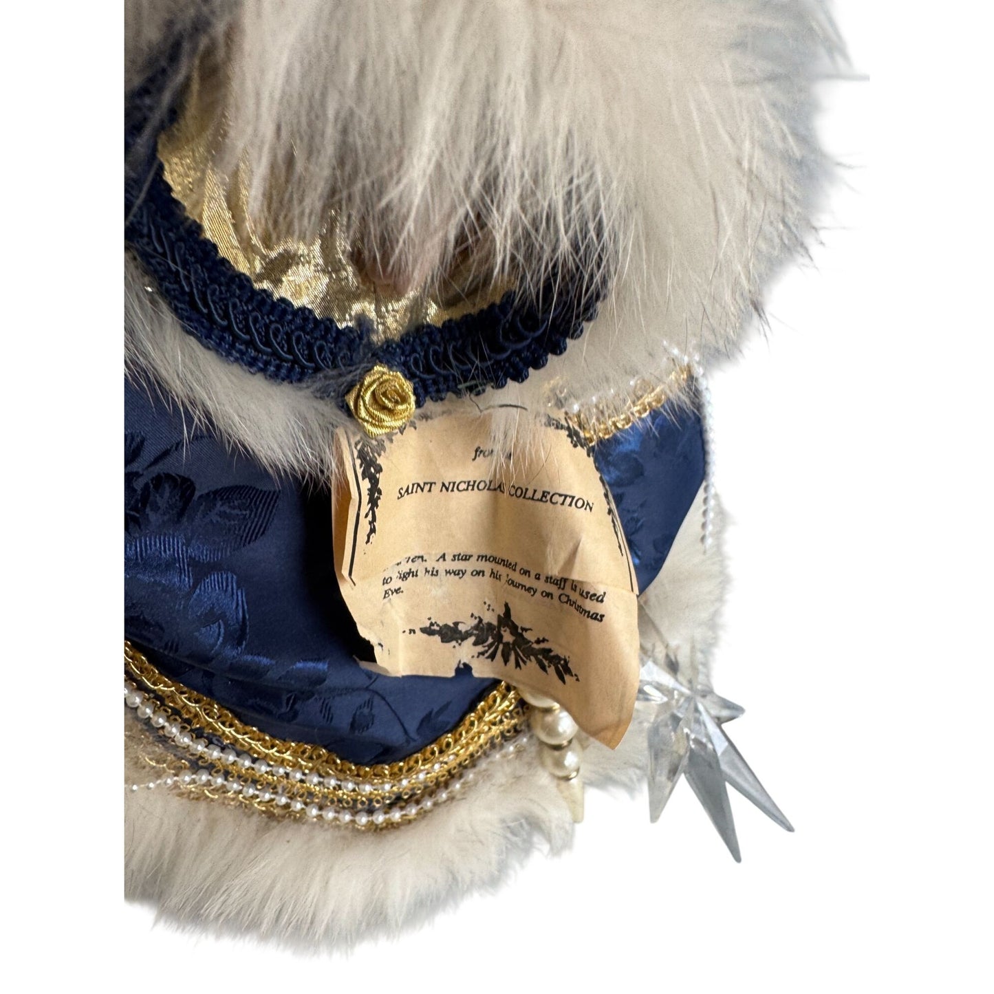 Martha Pippen Star Man Poland Santa Figure 1995 Blue Fur Trim Wood Base 20"