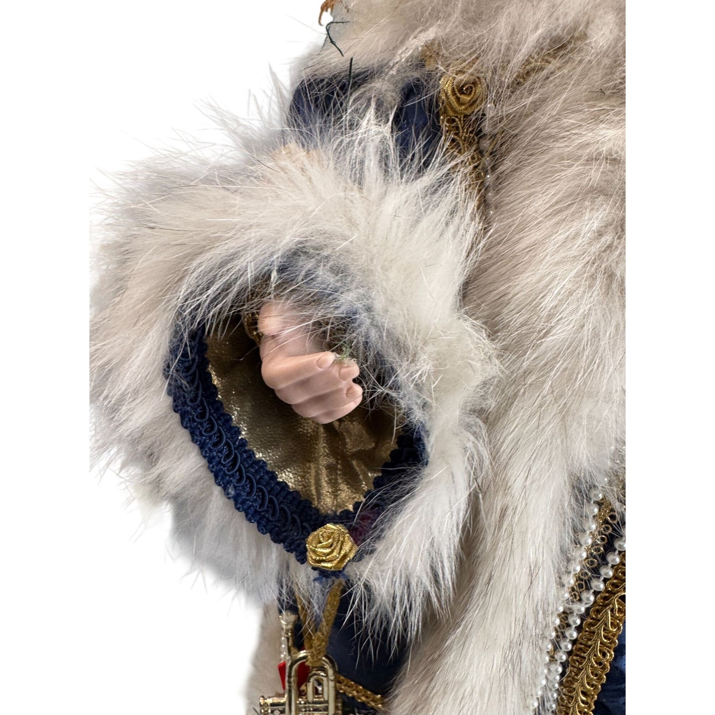 Martha Pippen Star Man Poland Santa Figure 1995 Blue Fur Trim Wood Base 20"