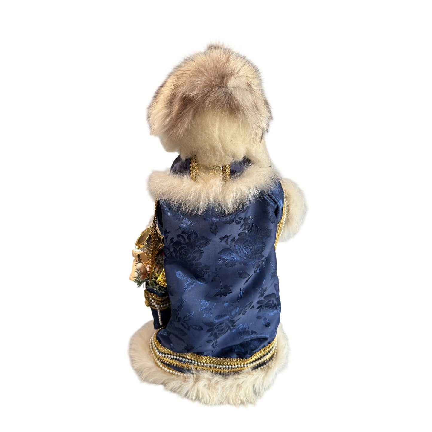 Martha Pippen Star Man Poland Santa Figure 1995 Blue Fur Trim Wood Base 20"