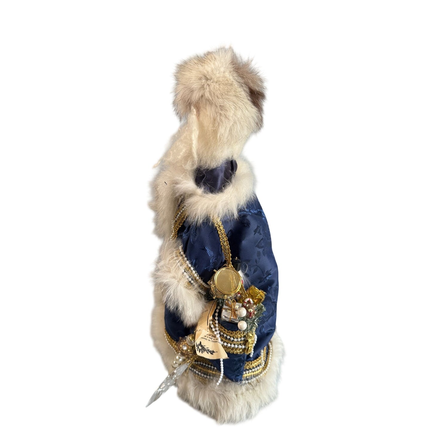 Martha Pippen Star Man Poland Santa Figure 1995 Blue Fur Trim Wood Base 20"