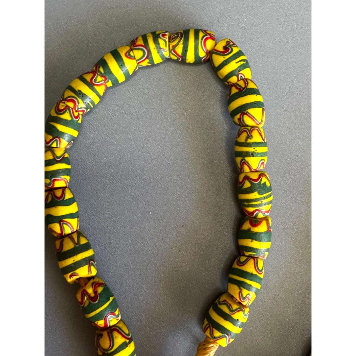 Antique Venetian African Trade Bead Necklace Yellow Green Red Millefiori Glass 24"