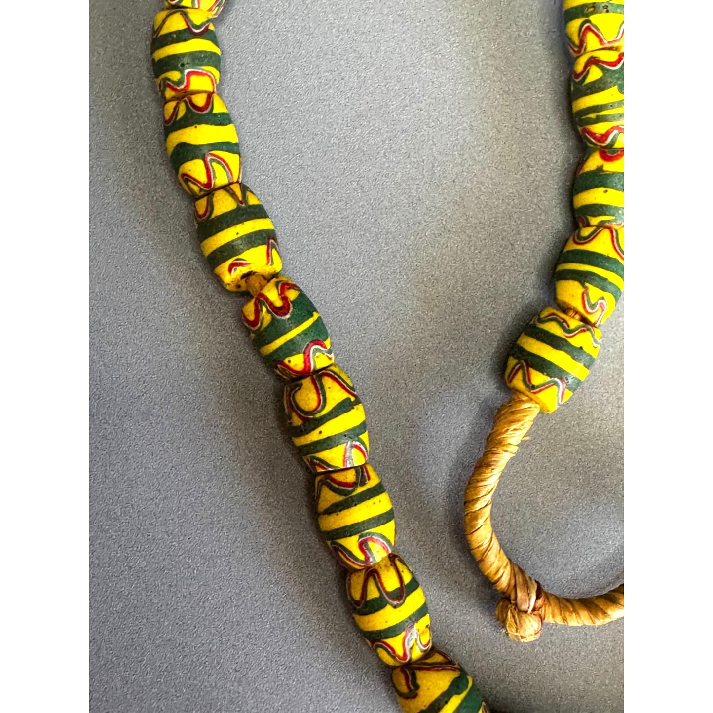 Antique Venetian African Trade Bead Necklace Yellow Green Red Millefiori Glass 24"