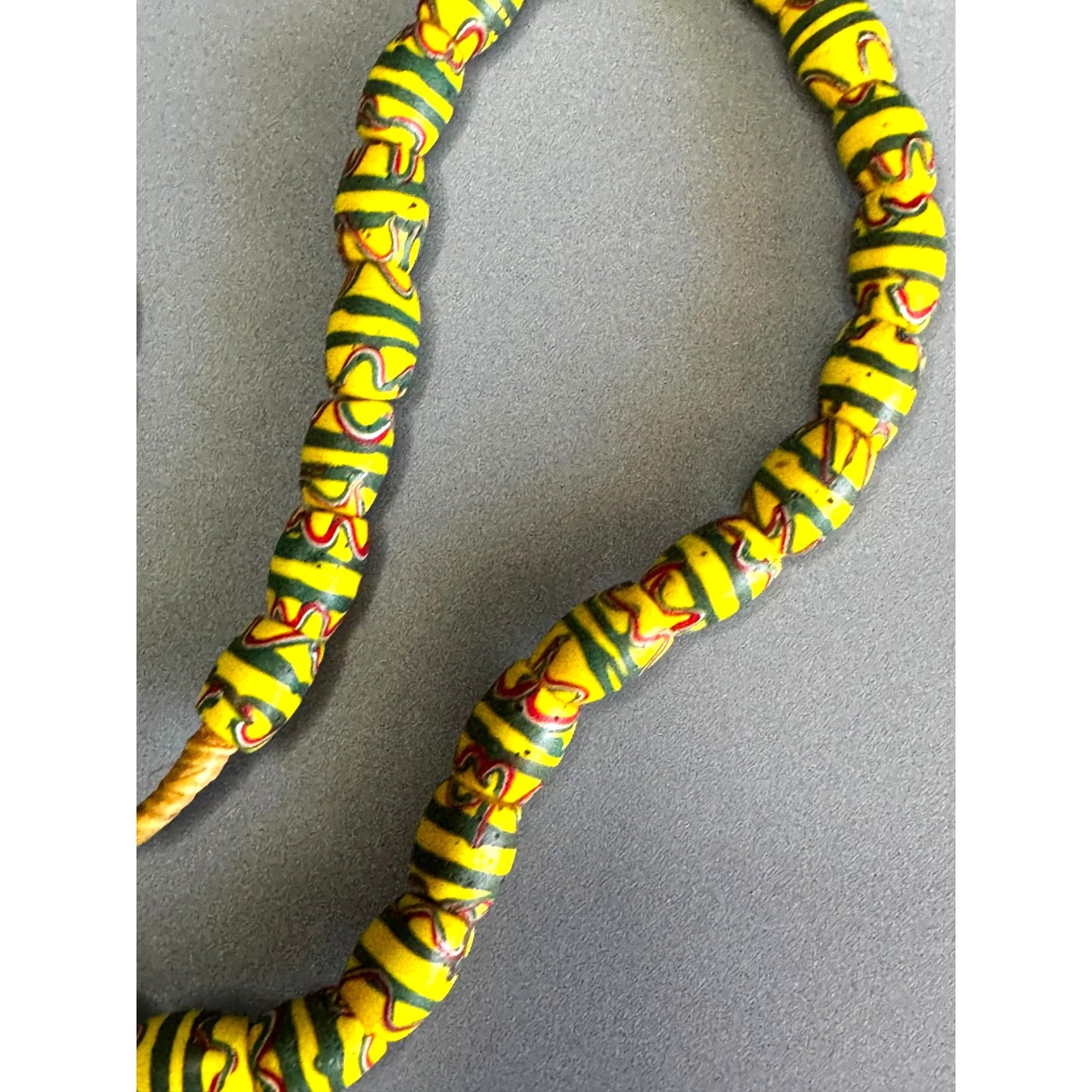 Antique Venetian African Trade Bead Necklace Yellow Green Red Millefiori Glass 24"
