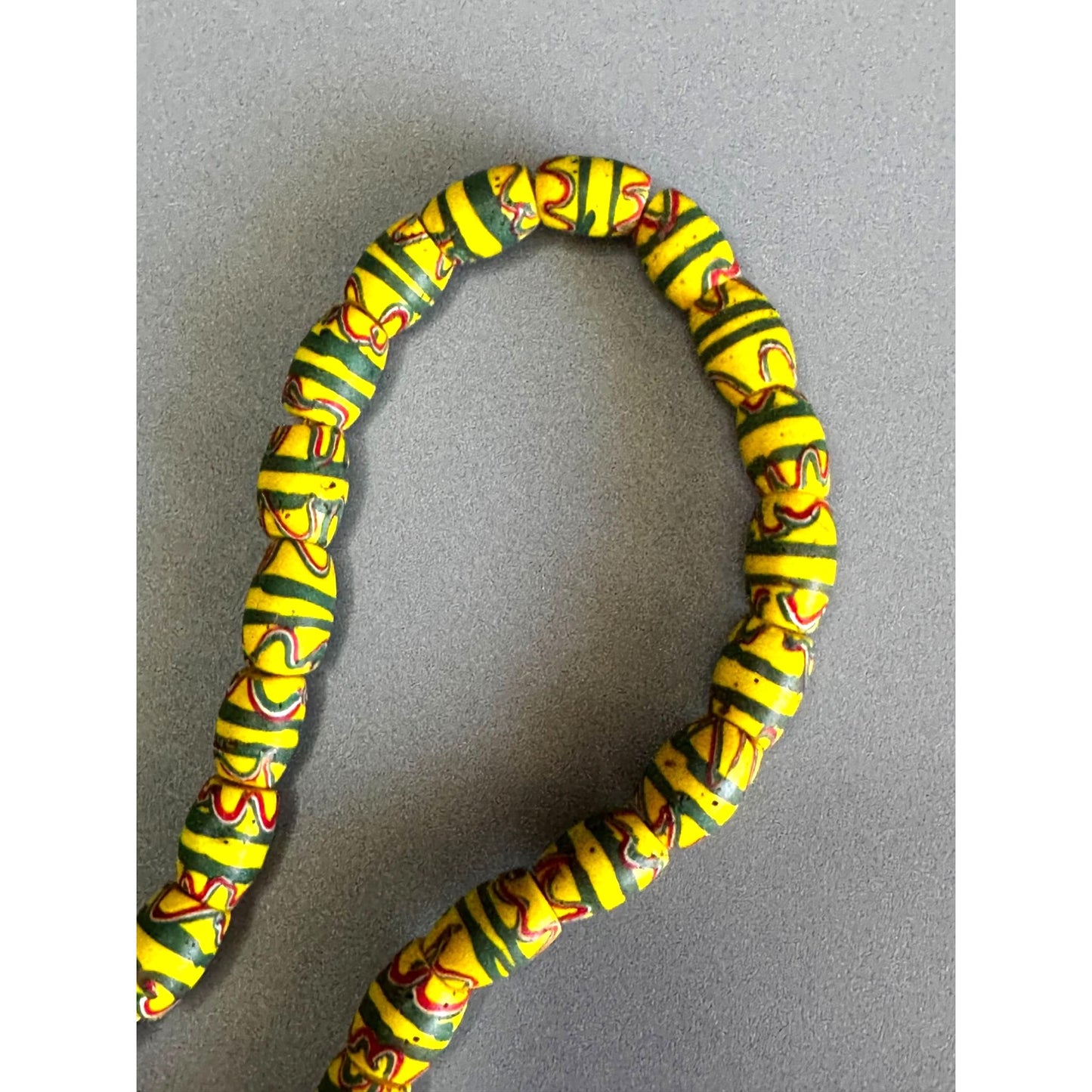 Antique Venetian African Trade Bead Necklace Yellow Green Red Millefiori Glass 24"