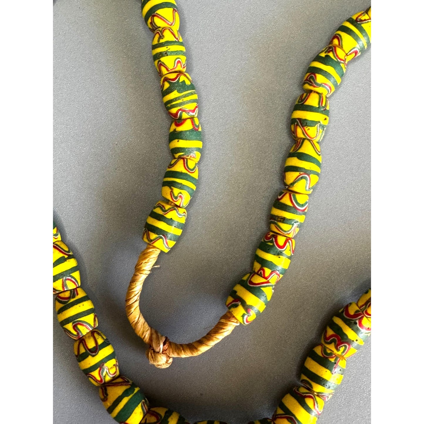 Antique Venetian African Trade Bead Necklace Yellow Green Red Millefiori Glass 24"