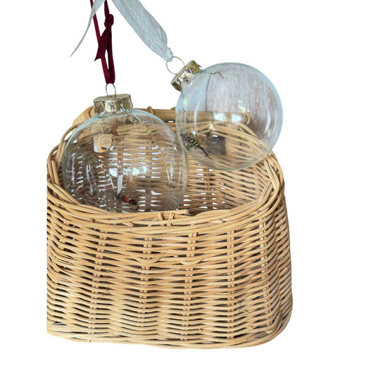 Glass Fishing Lure Ornaments With Wicker Basket - Set Of 2 2 3/4" & 3 1/4"