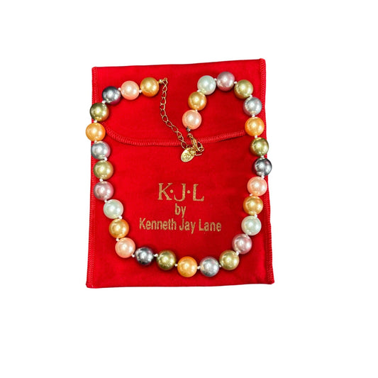 Multicolor Faux Pearl Necklace With Gold Chain & Clasp By Kenneth Jay Lane