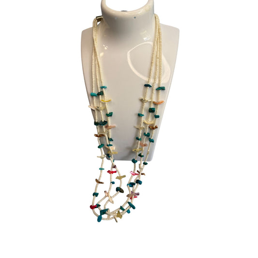Southwestern Multistrand Fetish Bird Necklace Turquoise Shell Mixed Stones