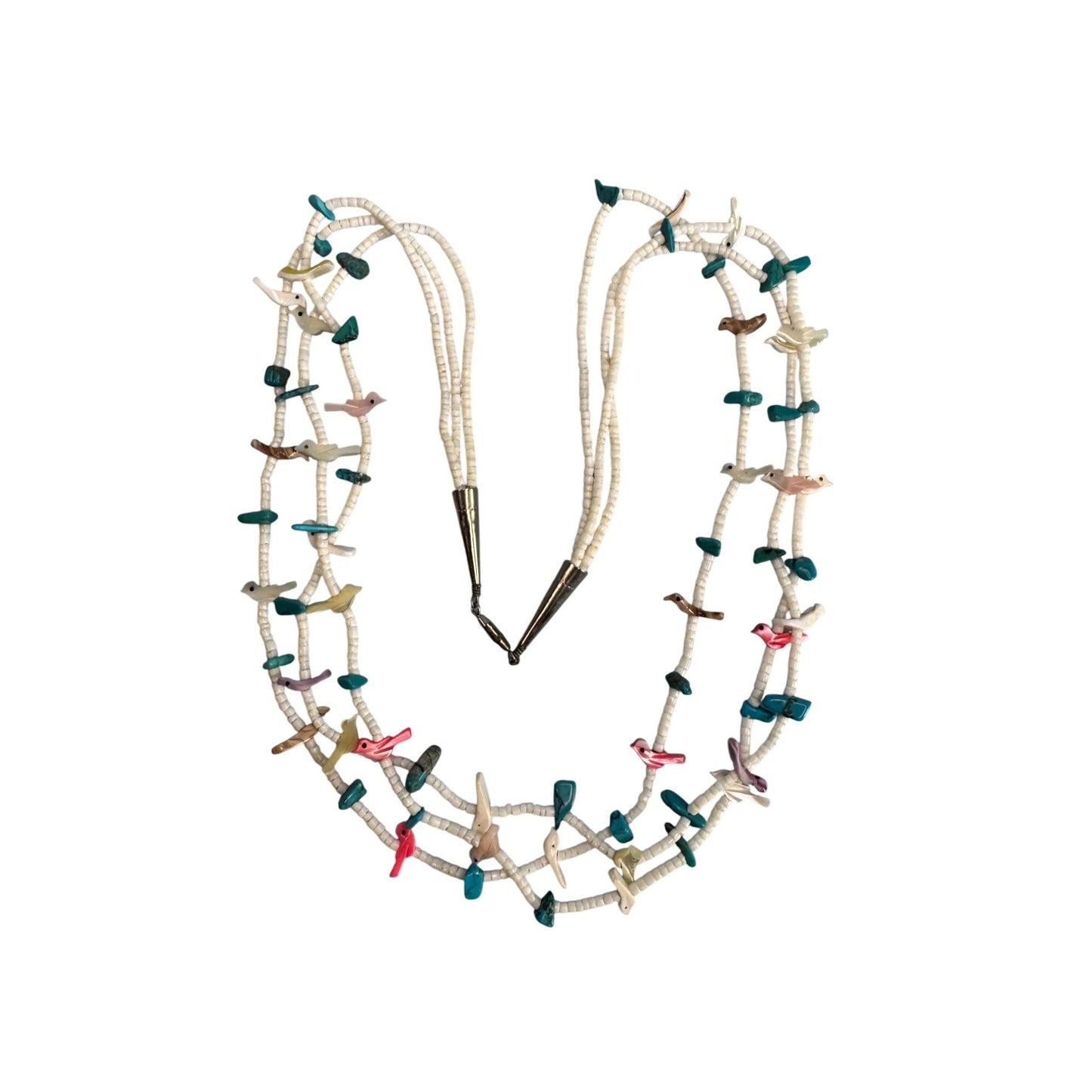 Southwestern Multistrand Fetish Bird Necklace Turquoise Shell Mixed Stones