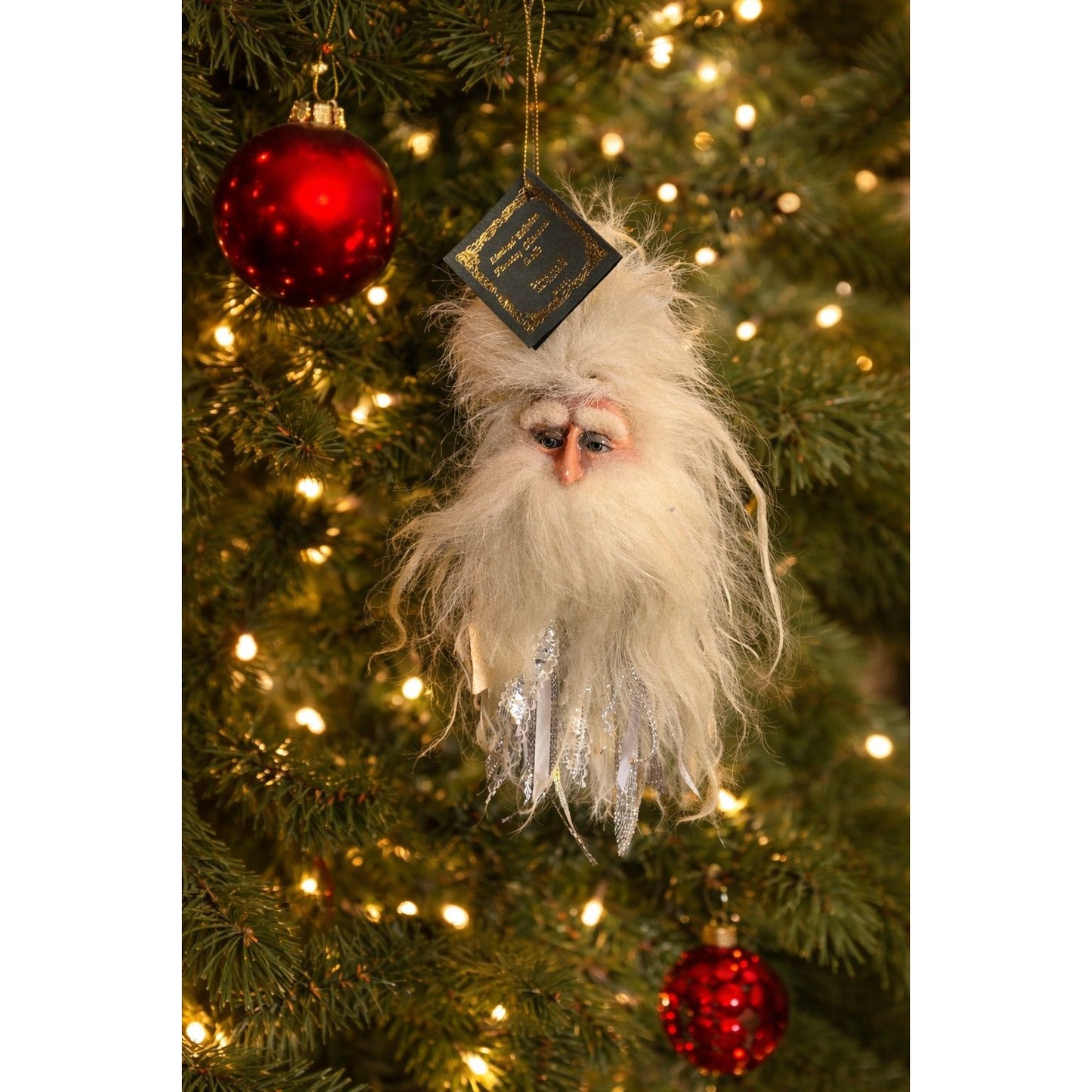 Marci Wolfe Father Frost Folk Art Santa Head Ornament Glass Eyes Spun Cotton Rare