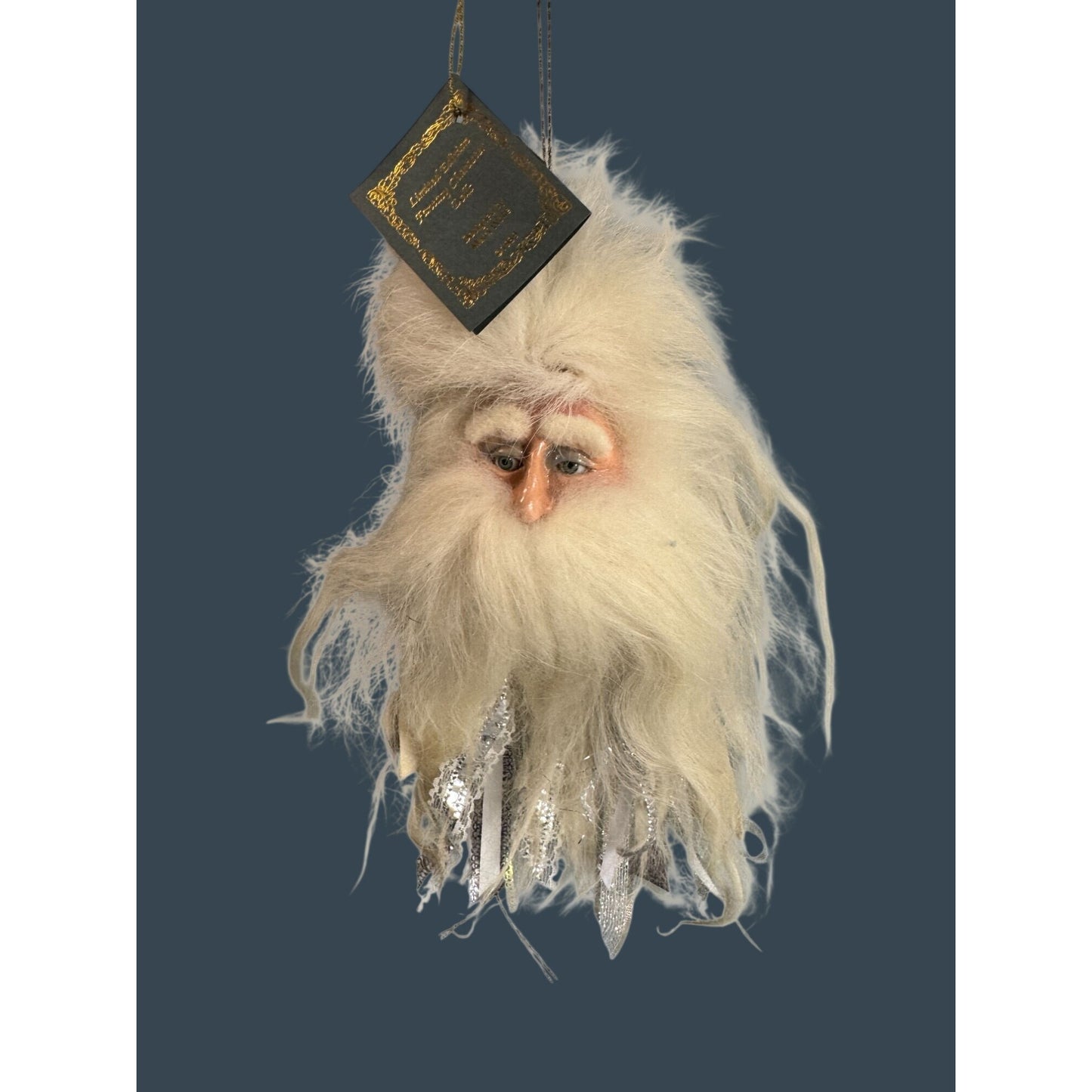 Marci Wolfe Father Frost Folk Art Santa Head Ornament Glass Eyes Spun Cotton Rare