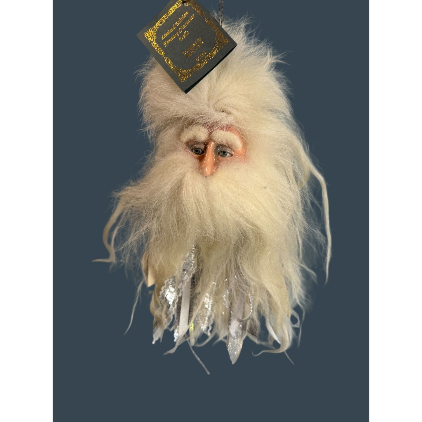 Marci Wolfe Father Frost Folk Art Santa Head Ornament Glass Eyes Spun Cotton Rare