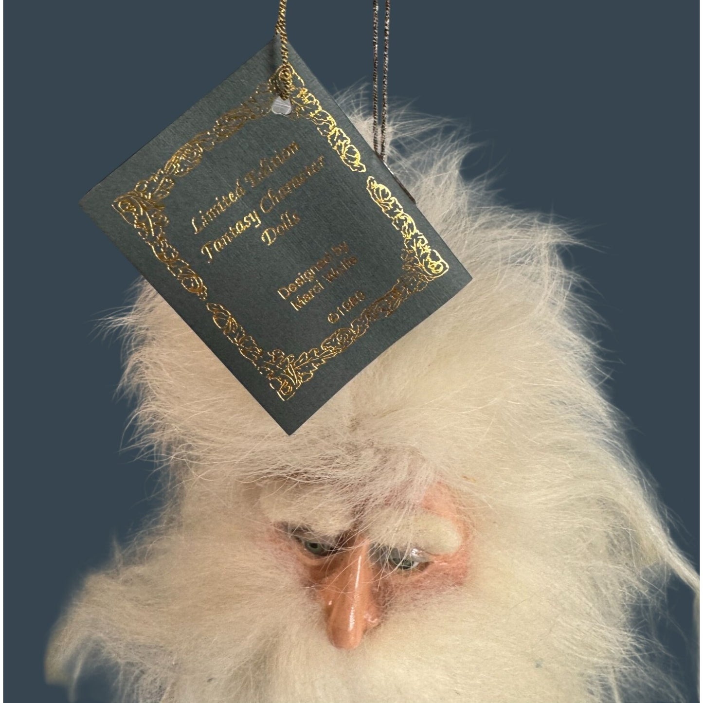 Marci Wolfe Father Frost Folk Art Santa Head Ornament Glass Eyes Spun Cotton Rare