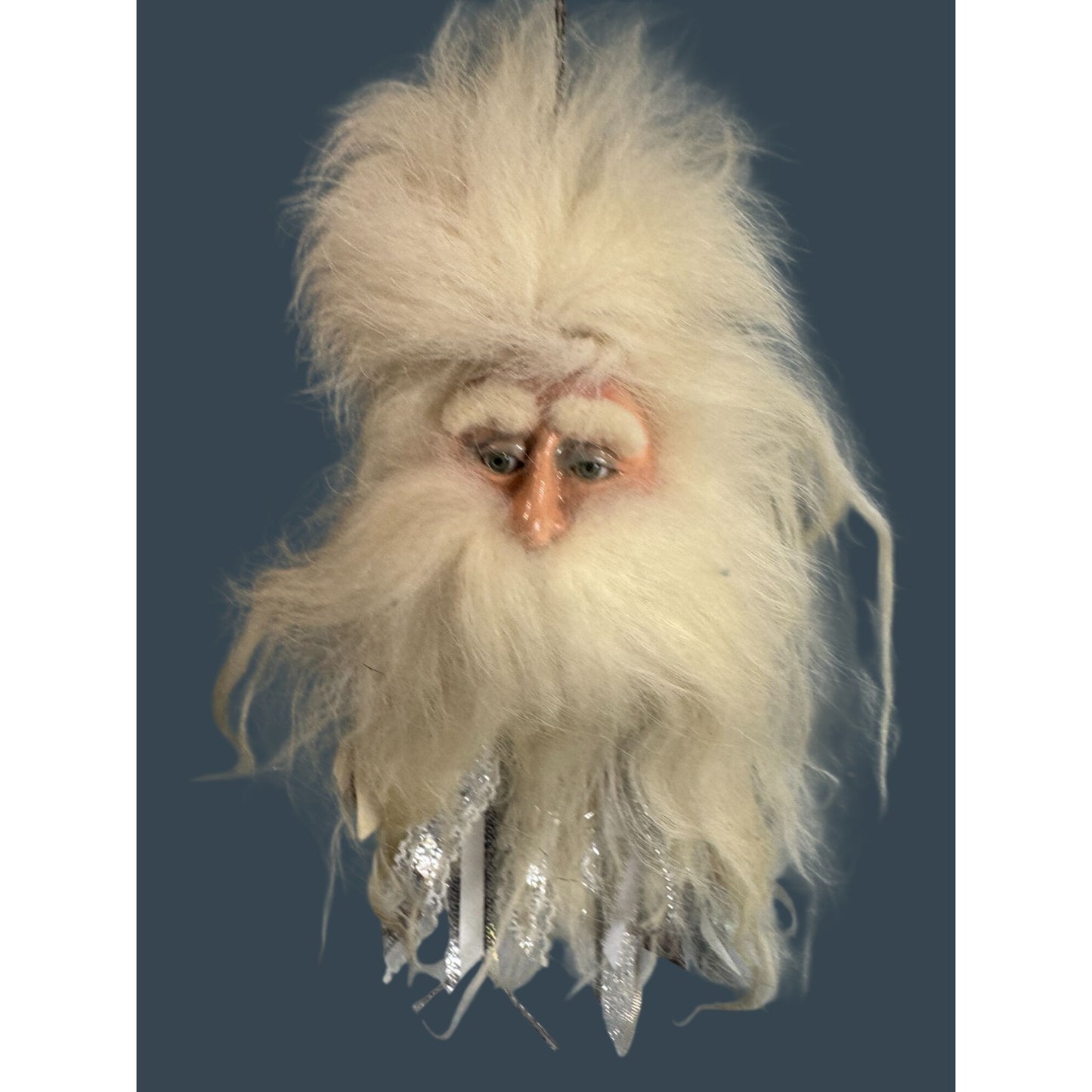 Marci Wolfe Father Frost Folk Art Santa Head Ornament Glass Eyes Spun Cotton Rare