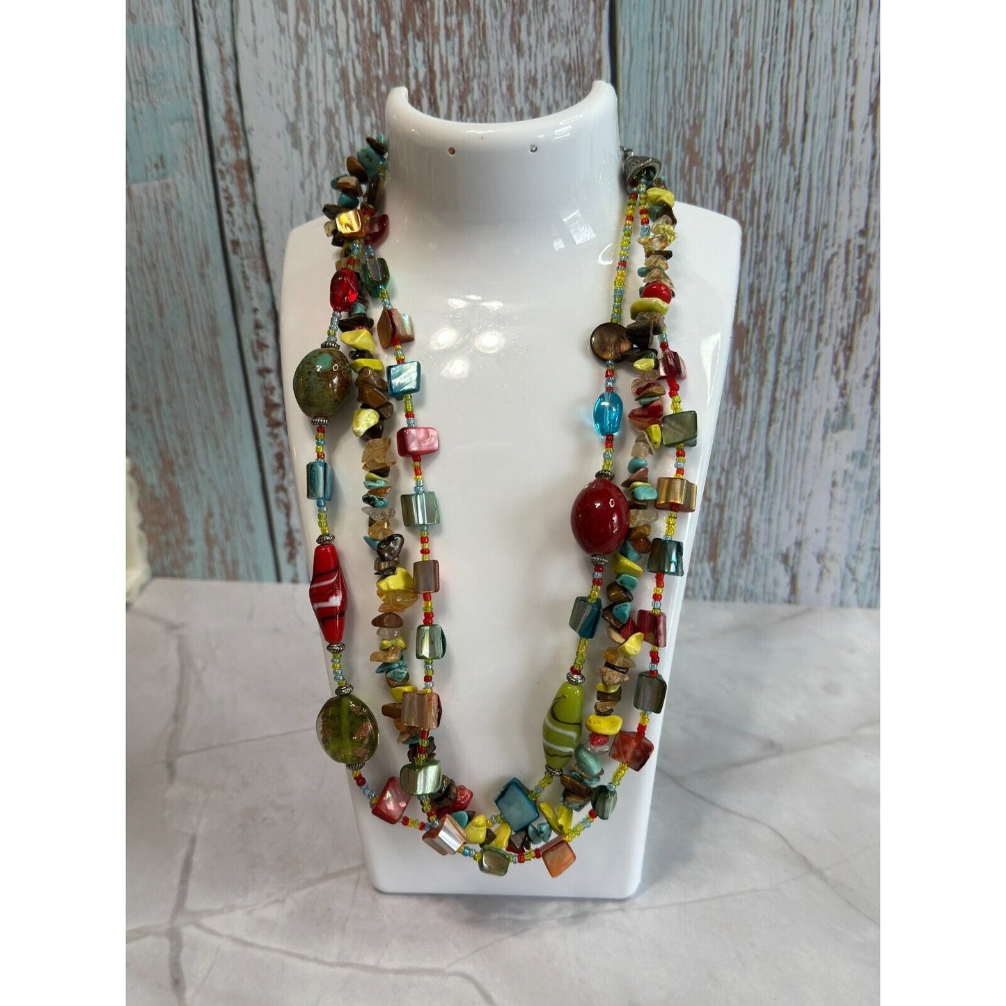 Southwestern Style Glass, Shell, & Porcelain Necklace designed by Trisha Waldren