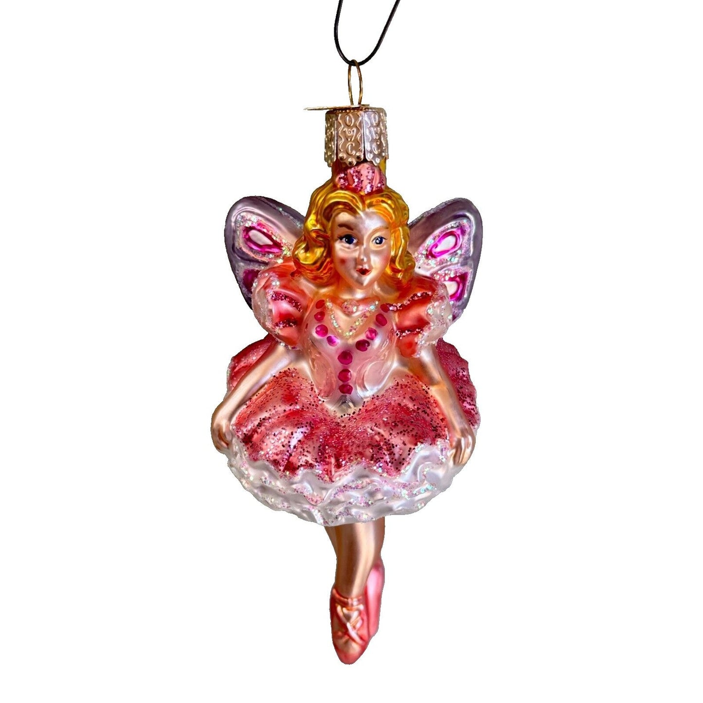 Old World Christmas Blown Glass Sugar Plum Fairy Ballerina Ornament  5" x 2 1/2"