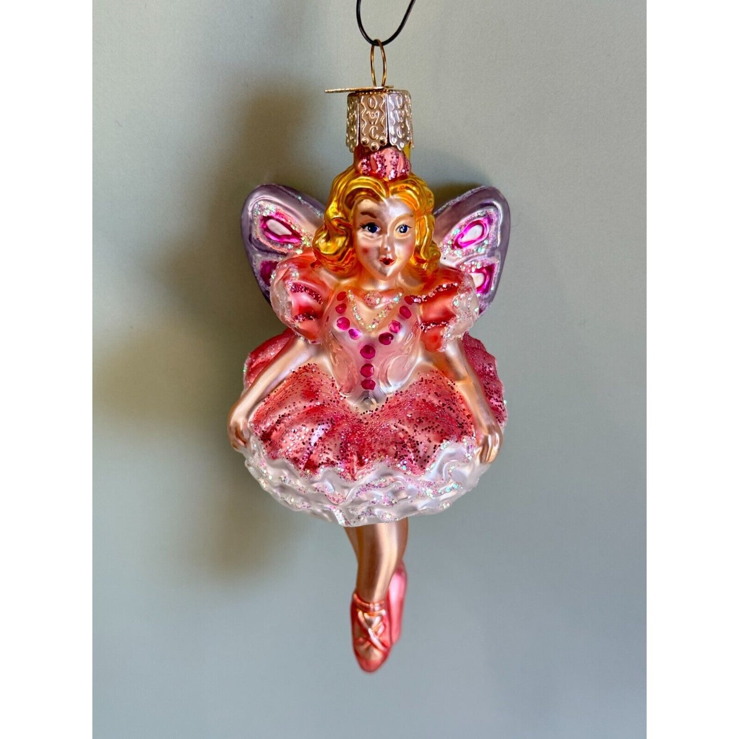 Old World Christmas Blown Glass Sugar Plum Fairy Ballerina Ornament  5" x 2 1/2"