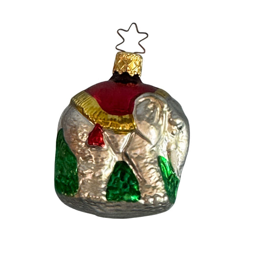 Vintage Inge-Glas Elephant Christmas Ornament Red Silver Handcrafted Germany 2 1/2"