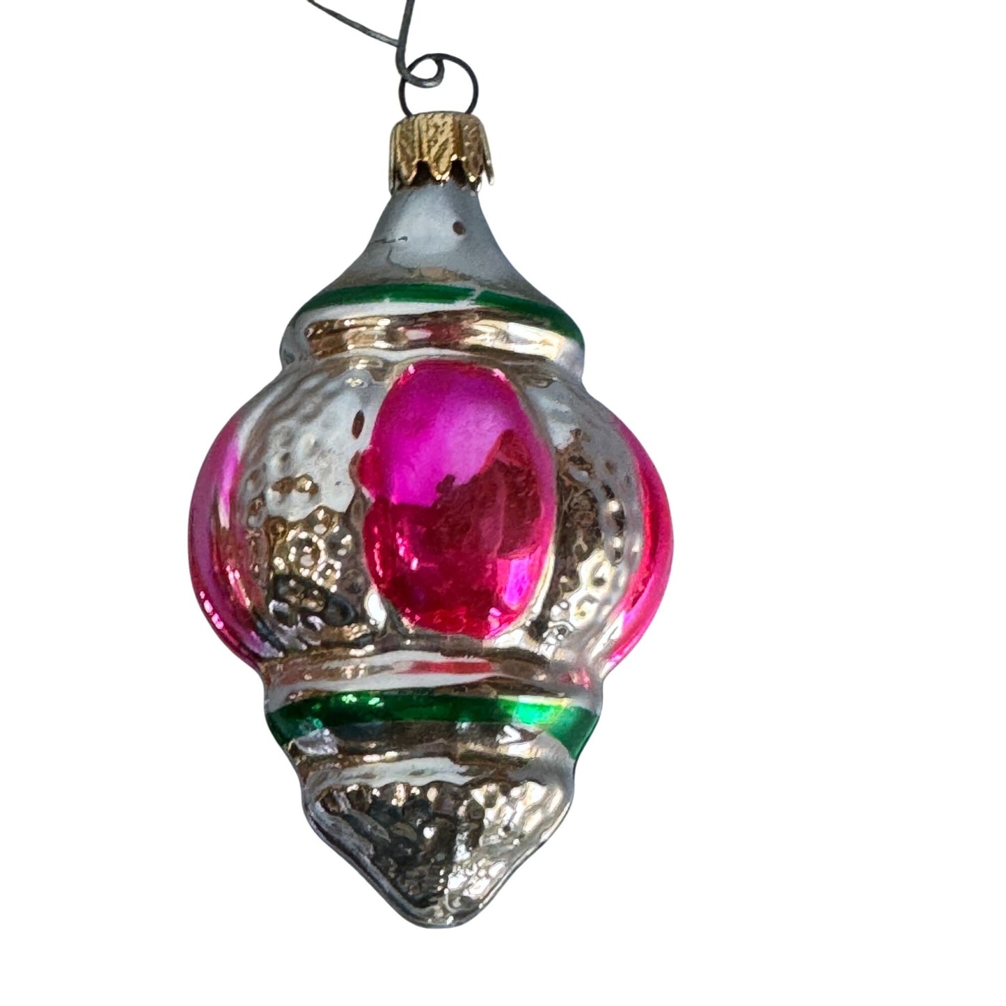Vintage Columbia 3" Blown Glass Ornament With Pink & Green Accents