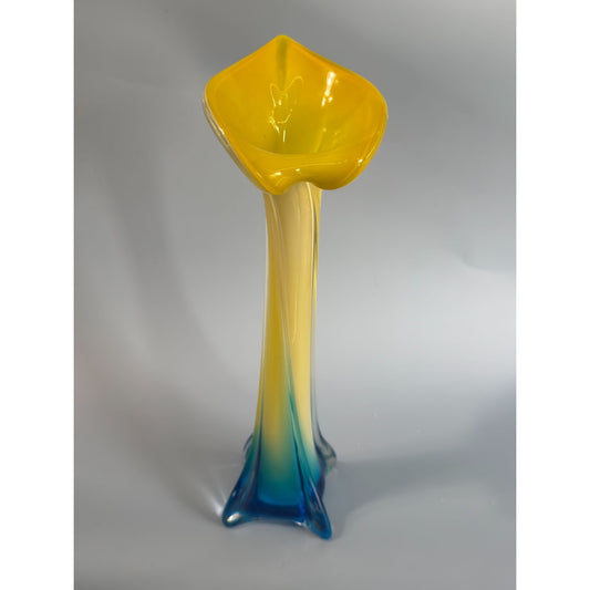 Lily Jack In The Pulpit Art Glass Vase Gradient Yellow & Blue 13" Tall Modern Home Decor