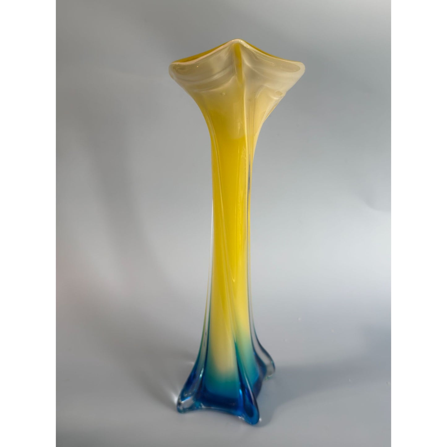 Lily Jack In The Pulpit Art Glass Vase Gradient Yellow & Blue 13" Tall Modern Home Decor