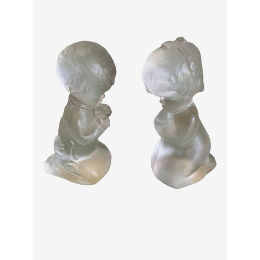 Vintage Fenton Praying Girl and Boy Crystal Glass Figurines 4"