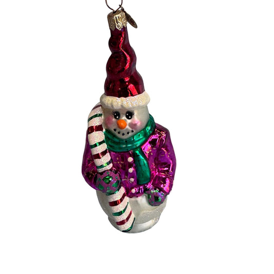 Christopher Radko Frosty Twist Snowman Ornament Rare Retired Glass 6 Inch Multicolor