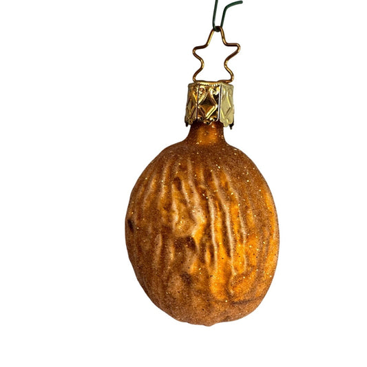 Inge Glas Walnut Blown Glass Ornament Germany 2 3/4" Star Cap Nut Holiday