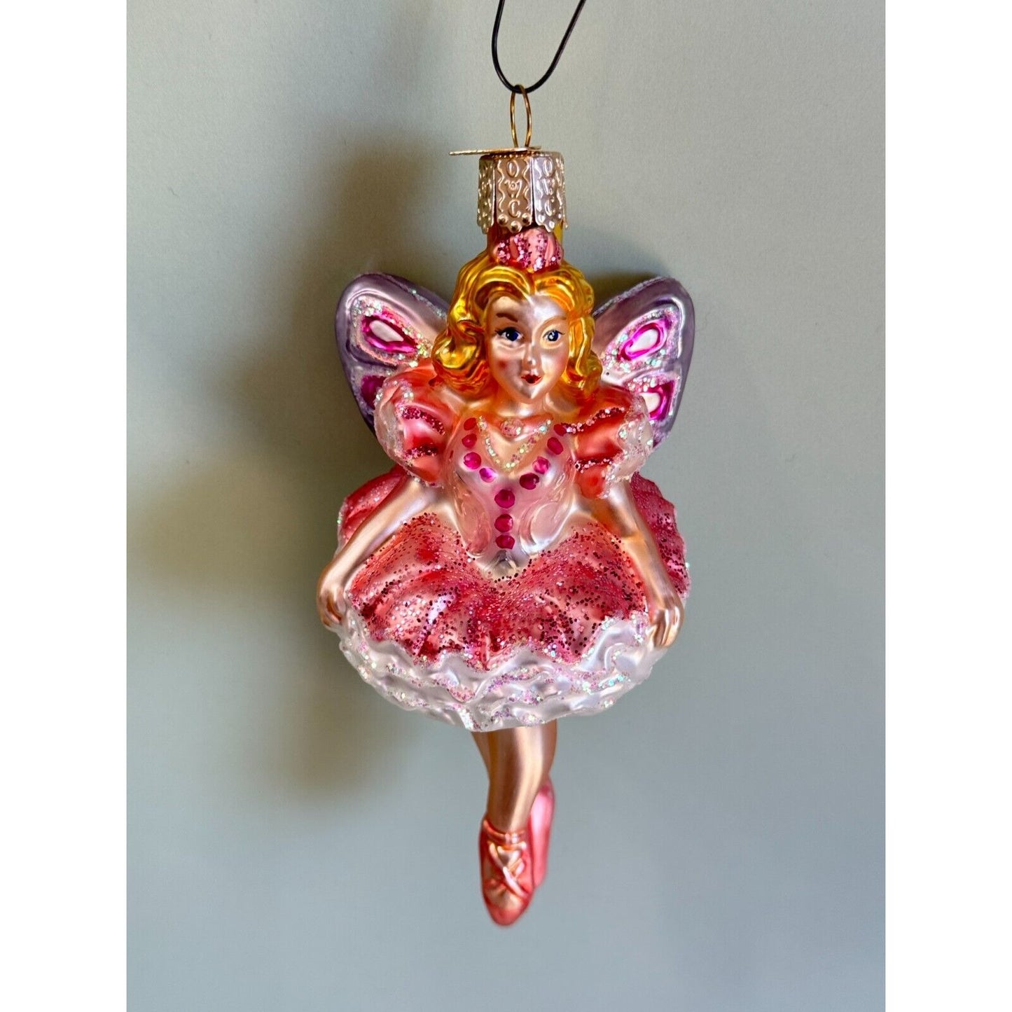 Old World Christmas Blown Glass Sugar Plum Fairy Ballerina Ornament  5" x 2 1/2"