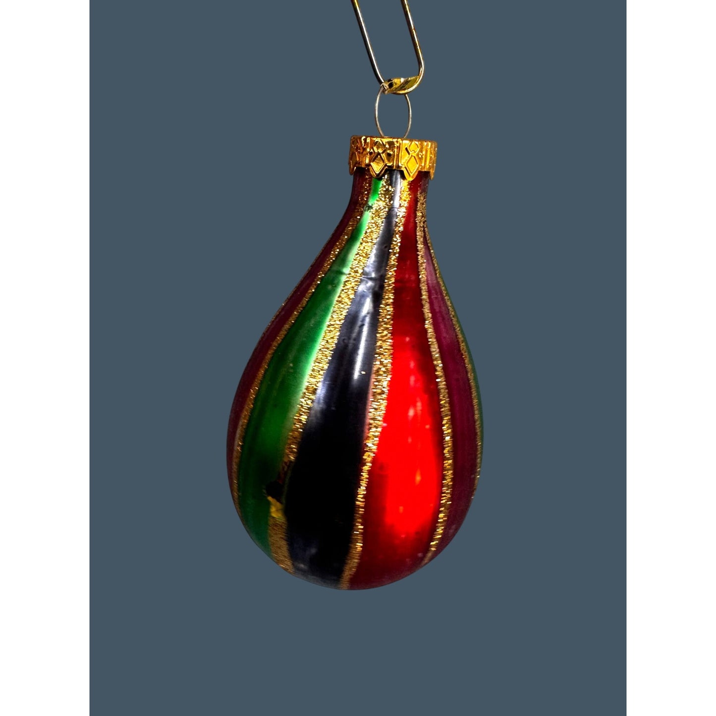 Vintage 1990s Hand-Painted Glass Teardrop Ornament Taiwan KC Cap 4"