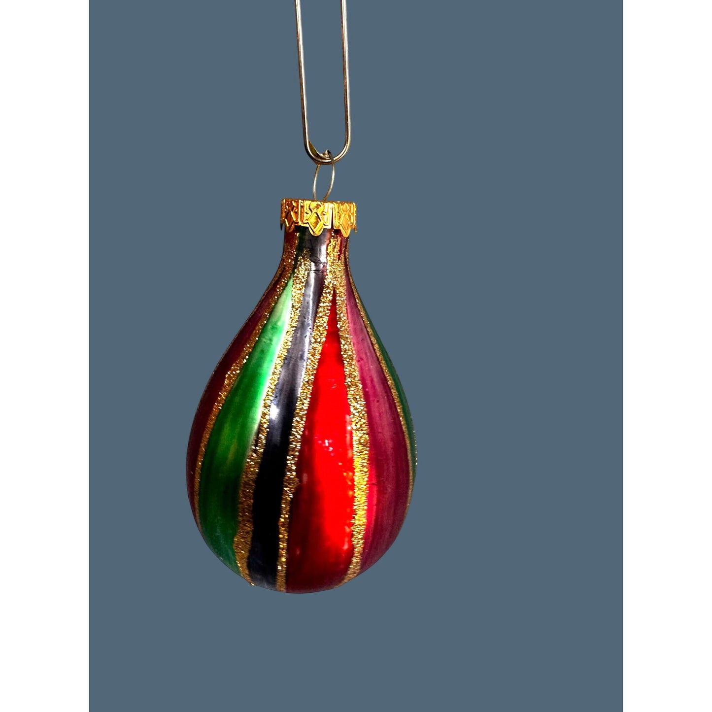 Vintage 1990s Hand-Painted Glass Teardrop Ornament Taiwan KC Cap 4"