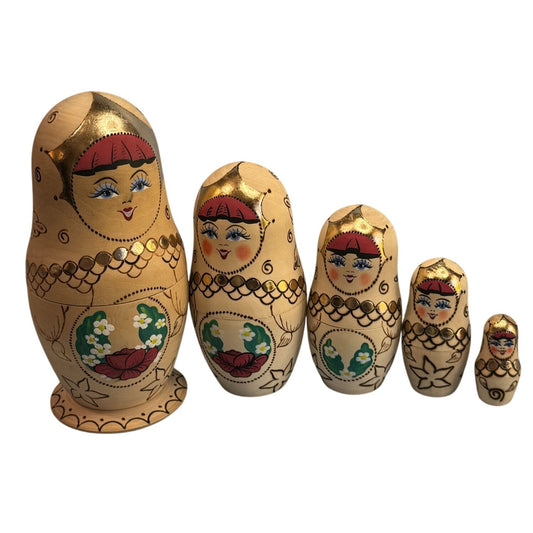 Vintage Russian Matryoshka Nesting Dolls 5 Pc Hand Painted Signed 6.5"