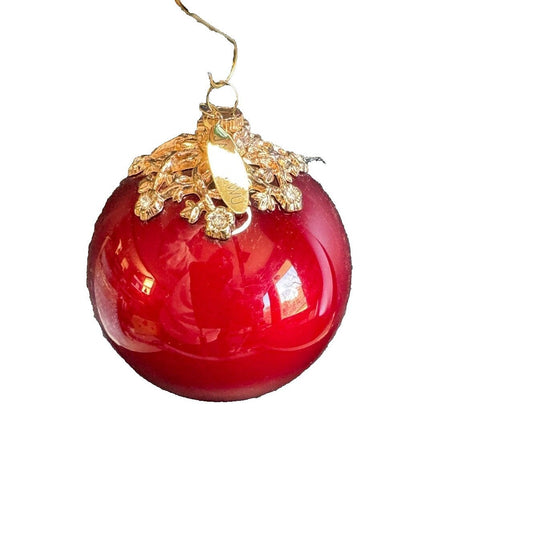 Jason Wu Large Red Glass Ornament Gold and Rhinestone Trimmed w/Designer Tag