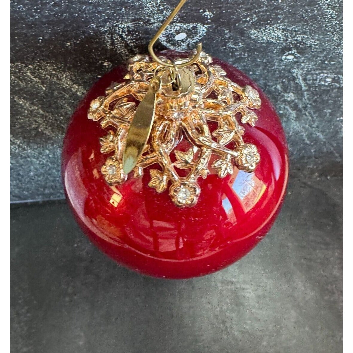 Jason Wu Large Red Glass Ornament Gold and Rhinestone Trimmed w/Designer Tag