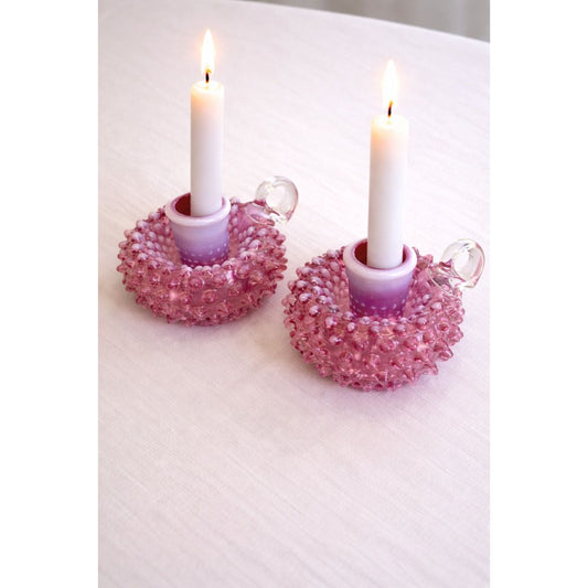 Fenton Cranberry Opalescent Hobnail Single Candle Holders Pair