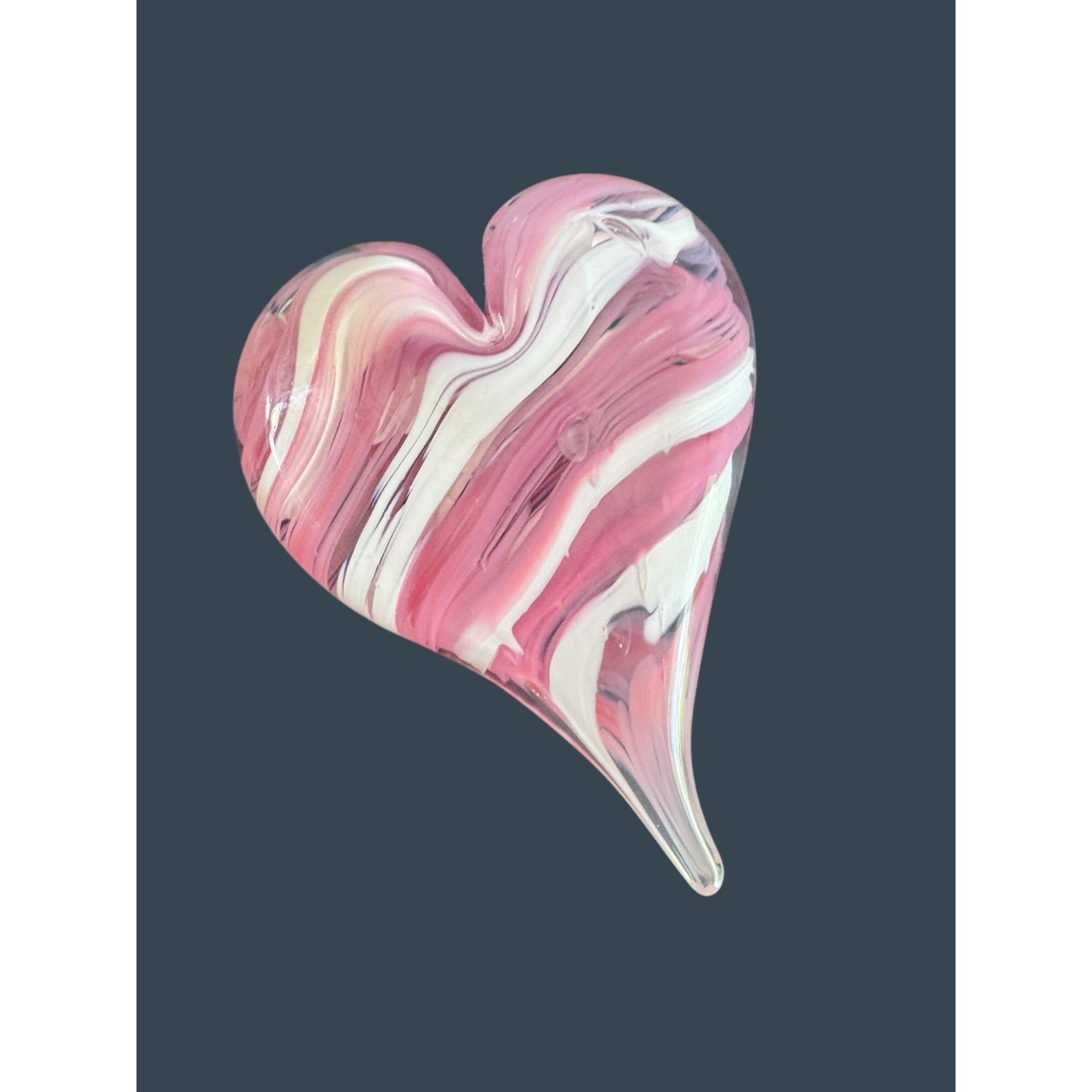 Pink White Swirl Art Glass Heart Paperweight Murano Style Valentine Decor