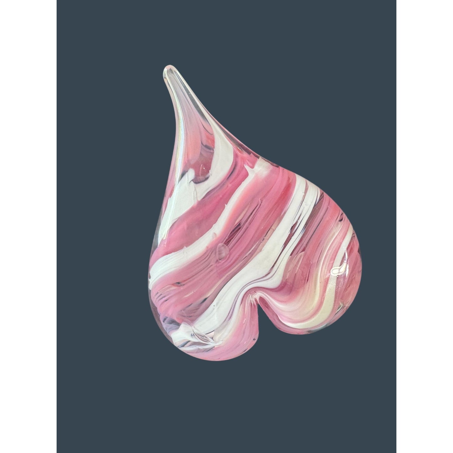 Pink White Swirl Art Glass Heart Paperweight Murano Style Valentine Decor