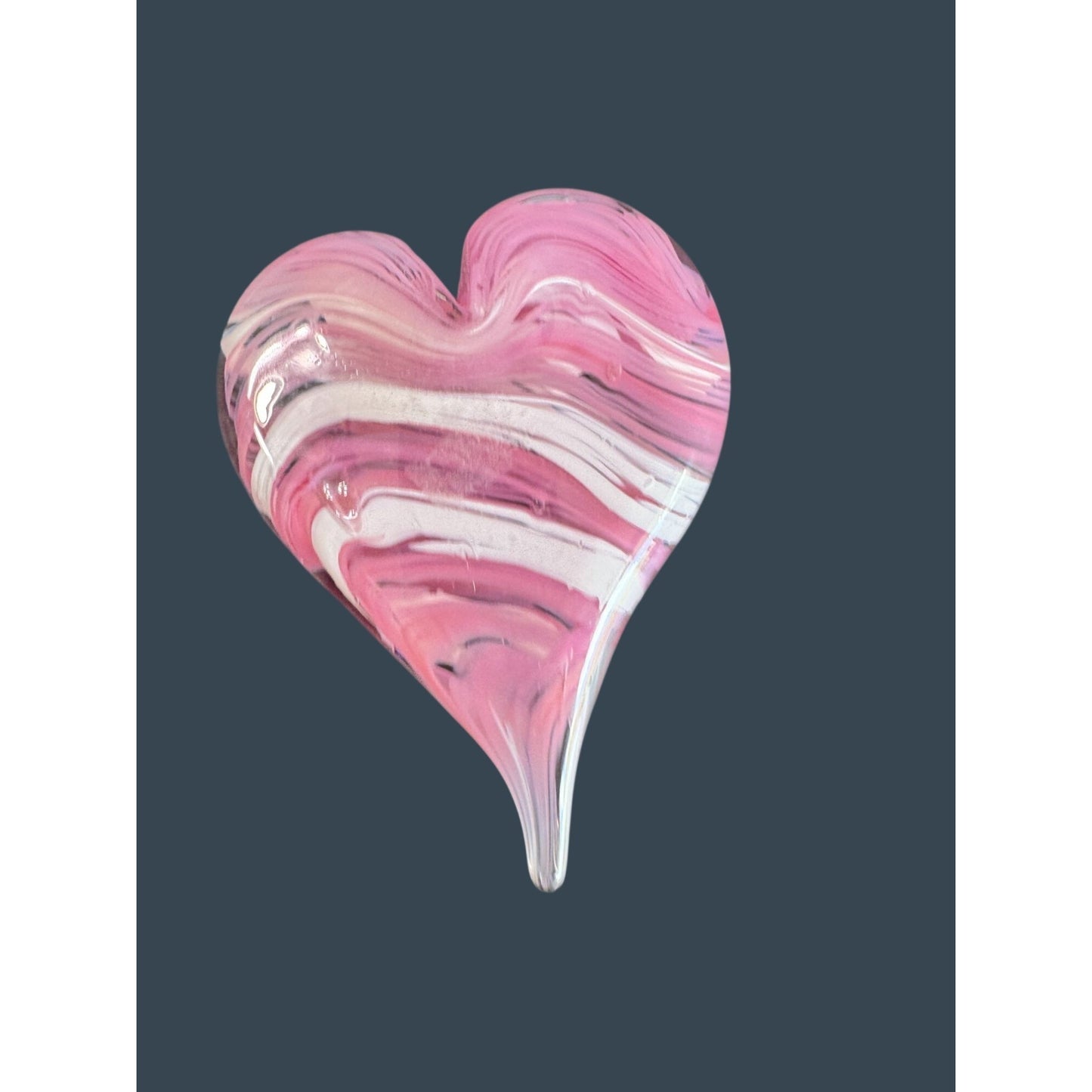 Pink White Swirl Art Glass Heart Paperweight Murano Style Valentine Decor