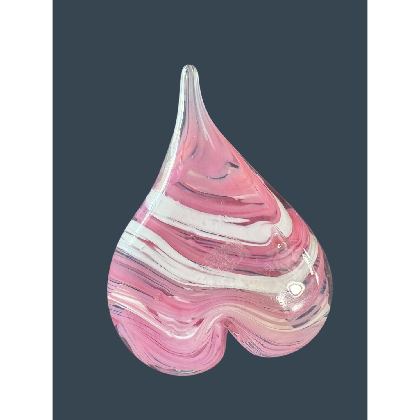 Pink White Swirl Art Glass Heart Paperweight Murano Style Valentine Decor