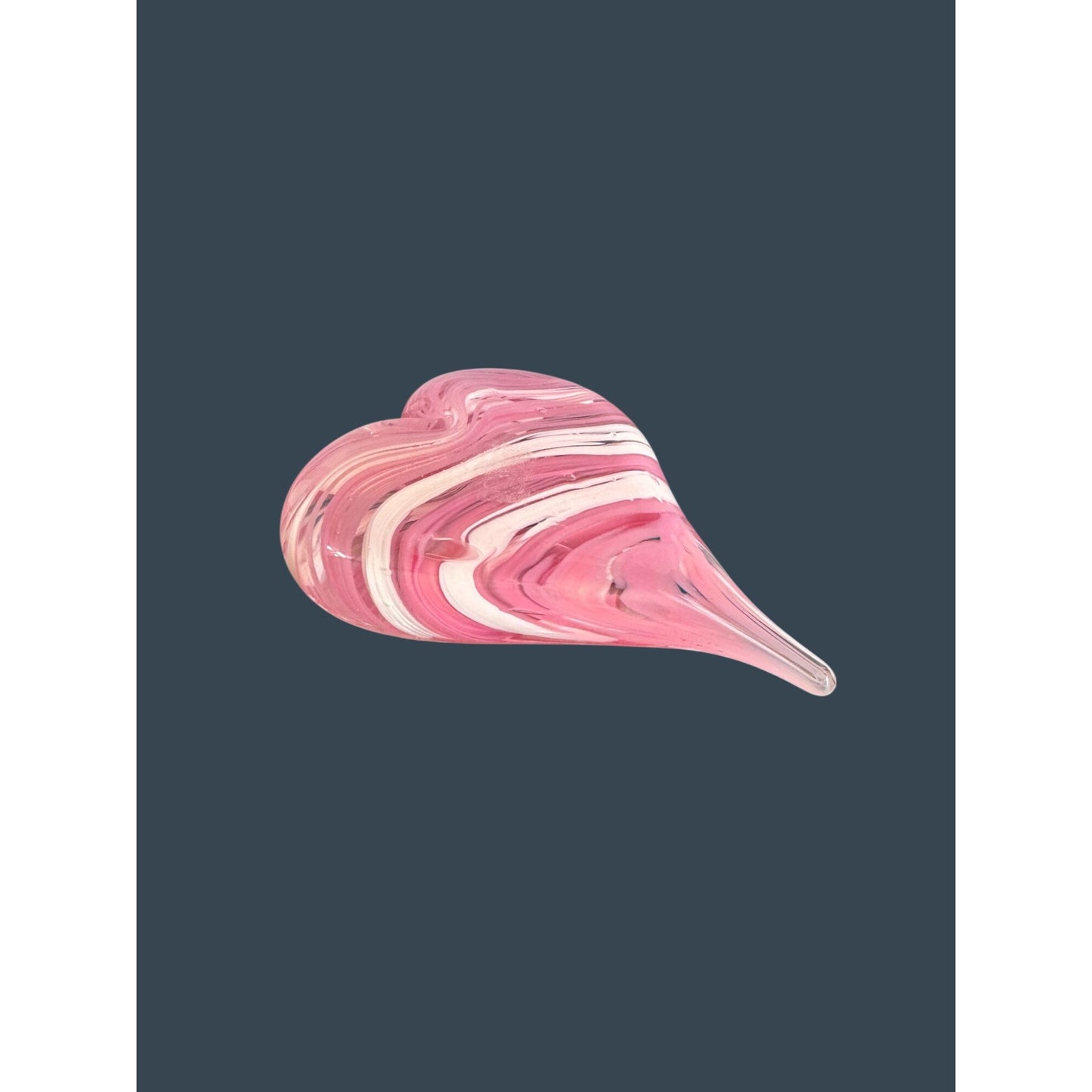Pink White Swirl Art Glass Heart Paperweight Murano Style Valentine Decor