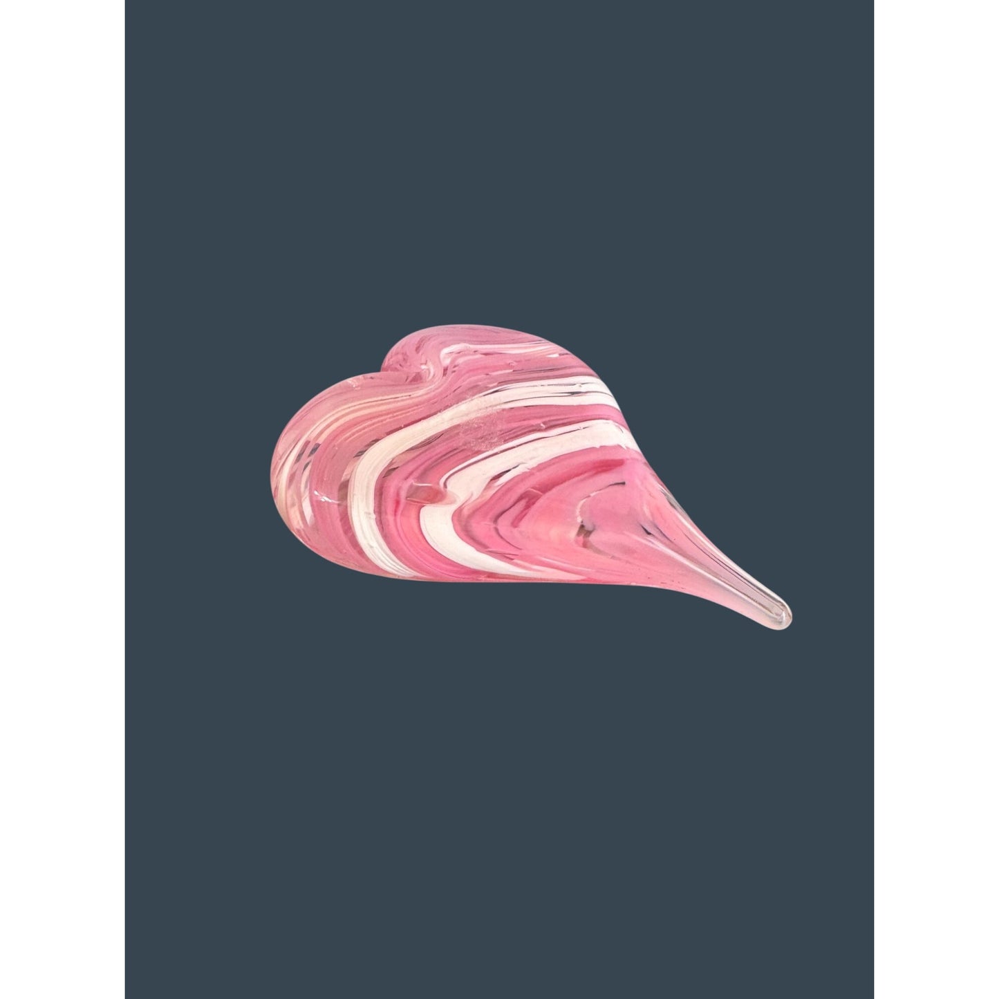 Pink White Swirl Art Glass Heart Paperweight Murano Style Valentine Decor