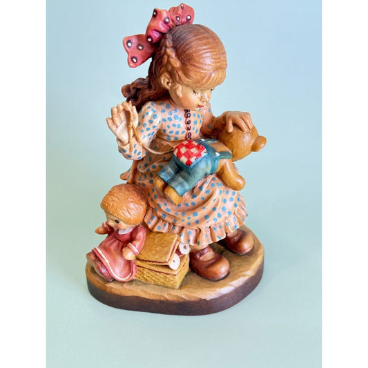 Vintage Anri Hand Sculpted Wood Girl Reading Figurine "A Tribute to Mother" "#88