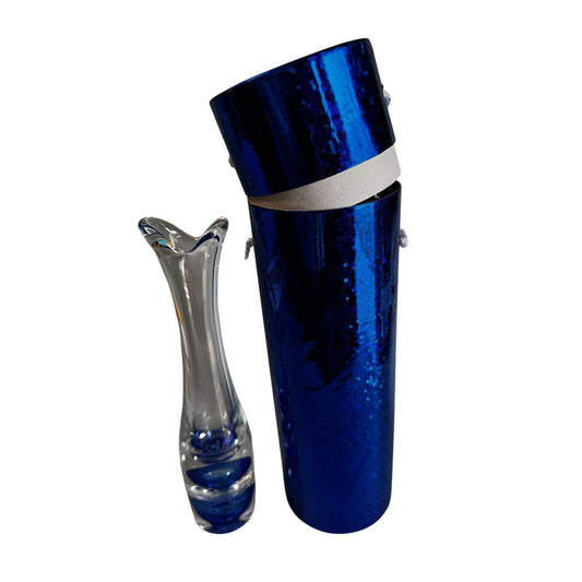Vintage Vas Vitreum Sweden Cobalt Bubble Art Glass Bud Vase 10" Signed With Gift Box