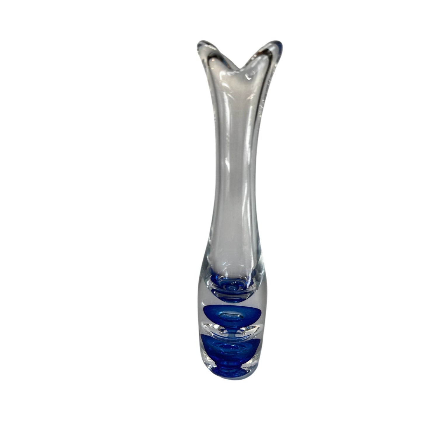 Vintage Vas Vitreum Sweden Cobalt Bubble Art Glass Bud Vase 10" Signed With Gift Box
