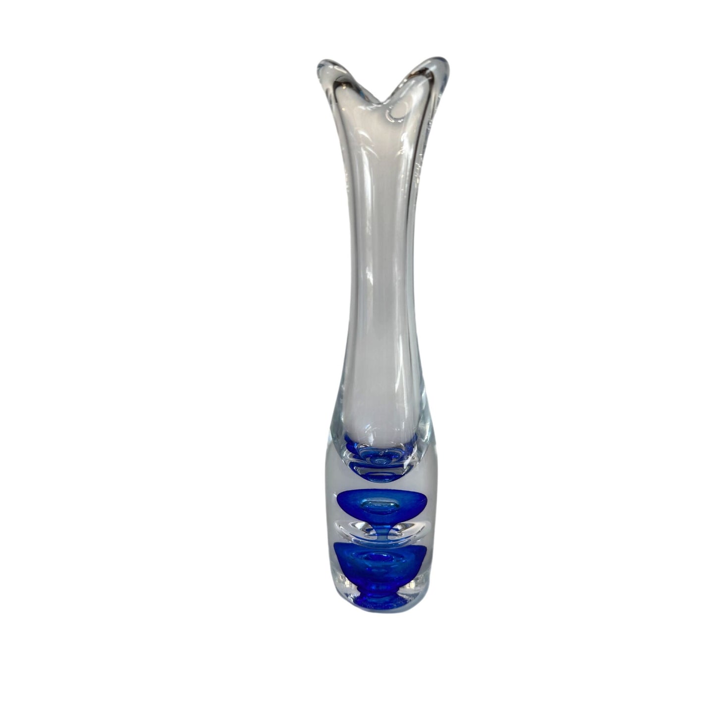 Vintage Vas Vitreum Sweden Cobalt Bubble Art Glass Bud Vase 10" Signed With Gift Box