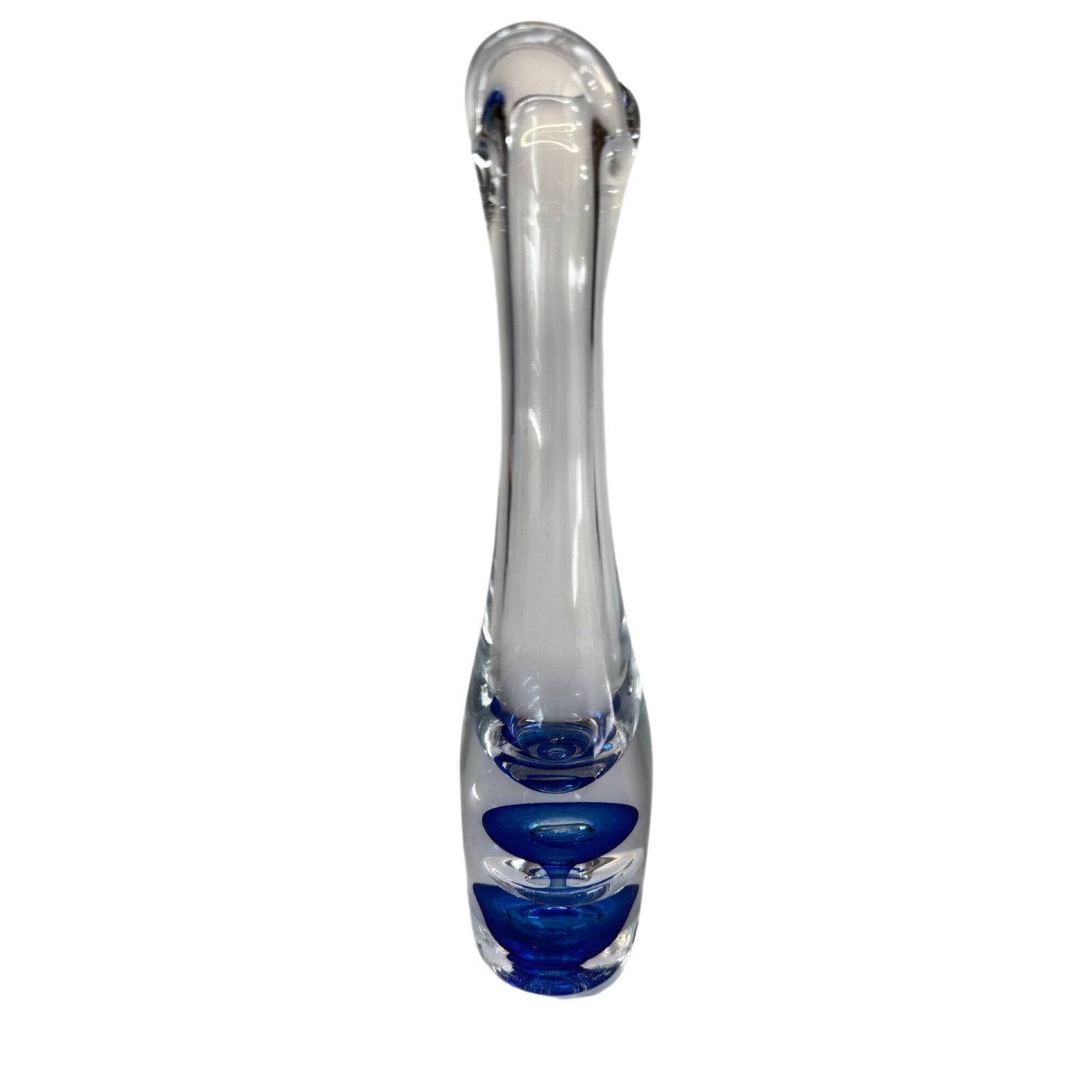 Vintage Vas Vitreum Sweden Cobalt Bubble Art Glass Bud Vase 10" Signed With Gift Box