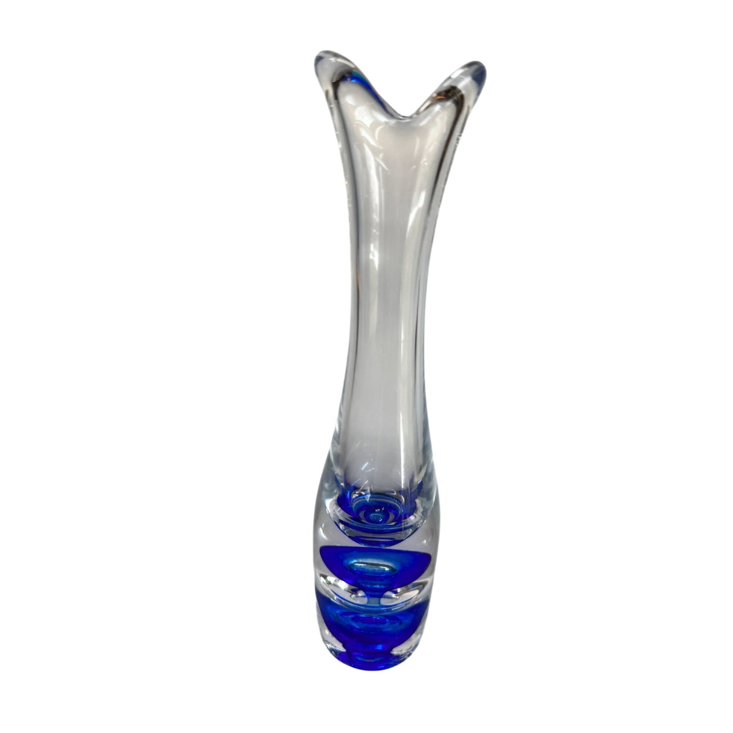 Vintage Vas Vitreum Sweden Cobalt Bubble Art Glass Bud Vase 10" Signed With Gift Box